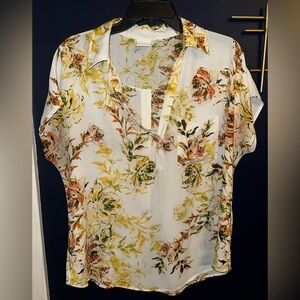 Floral Print Women's Top - White and Yellow
